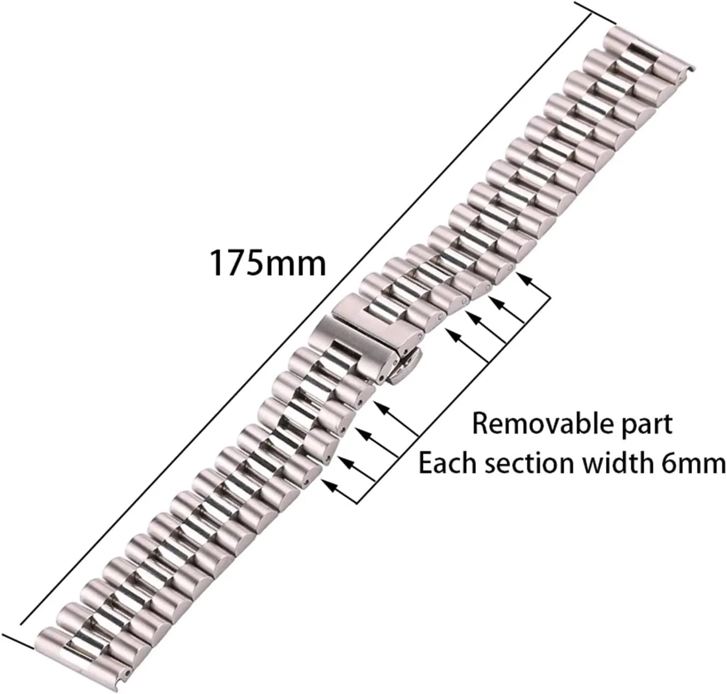 Solid Stainless Steel Watch Band Bracelet Women Men Silver Middle Polished 16mm 18mm 20mm 21mm 22mm Strap Accessories