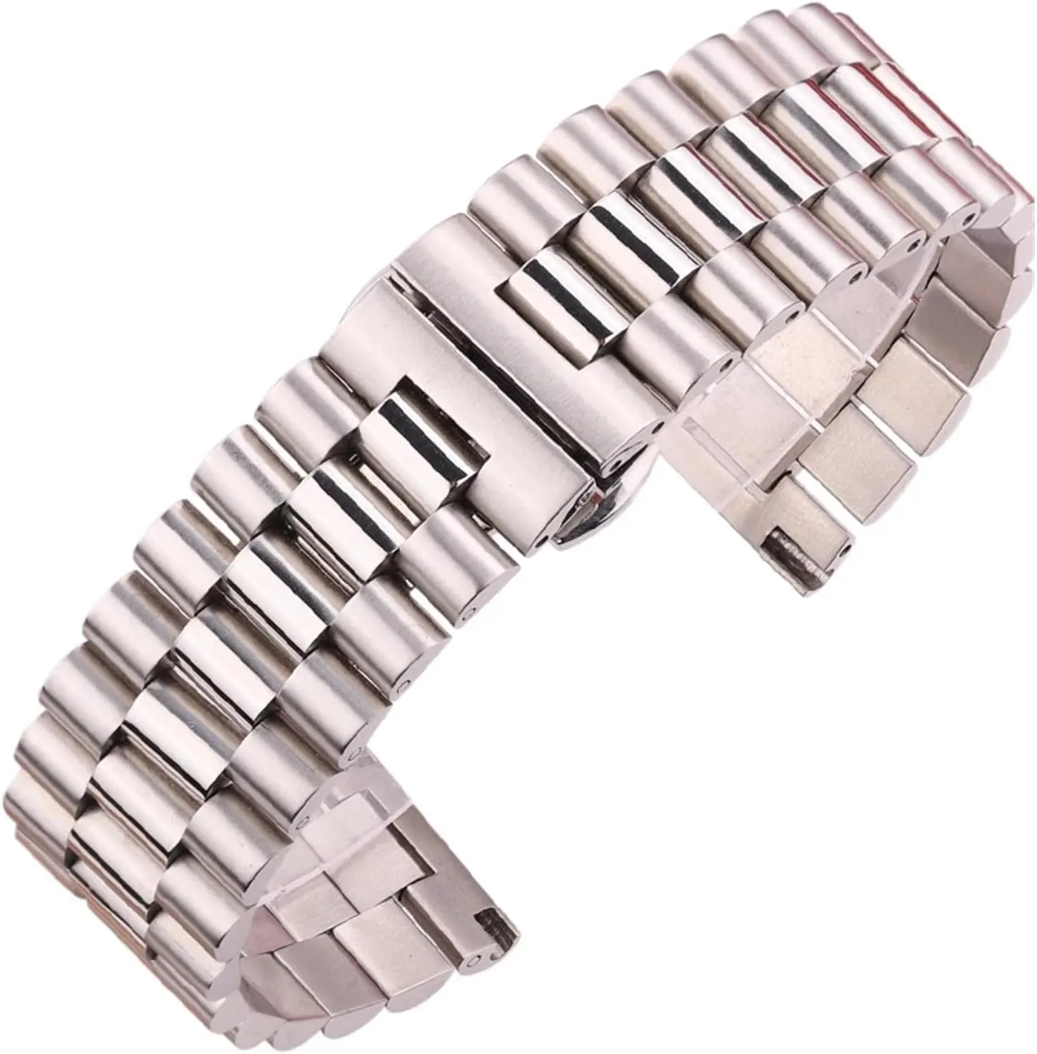 Solid Stainless Steel Watch Band Bracelet Women Men Silver Middle Polished 16mm 18mm 20mm 21mm 22mm Strap Accessories