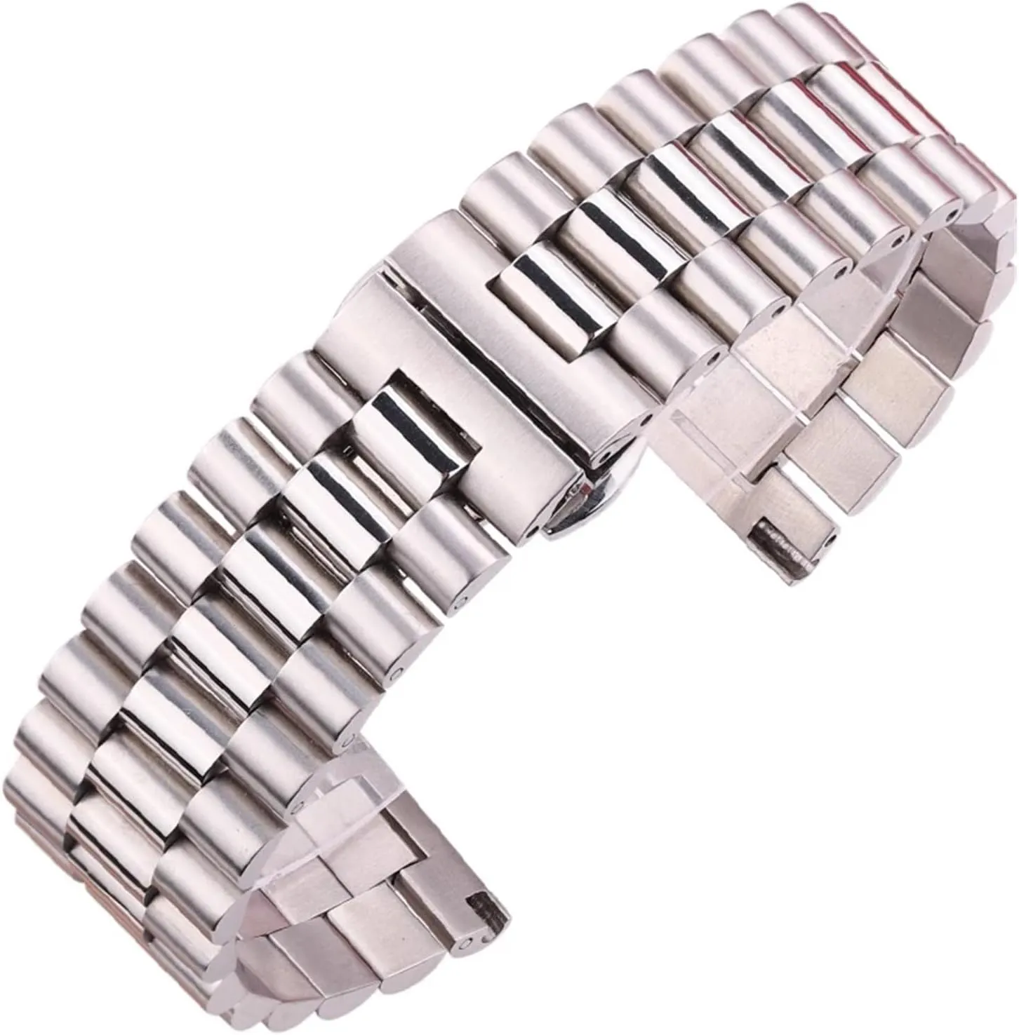 Solid Stainless Steel Watch Band Bracelet Women Men Silver Middle Polished 16mm 18mm 20mm 21mm 22mm Strap Accessories