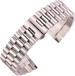 Solid Stainless Steel Watch Band Bracelet Women Men Silver Middle Polished 16mm 18mm 20mm 21mm 22mm Strap Accessories