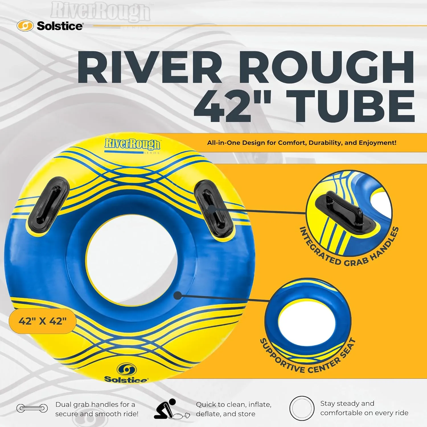 SOLSTICE Super Chill Inflatable River Raft Float Tube Series 1-6 Person With Cupholders Cooler Mesh Bottom Backrest Grab Handles Tie On Rope For River Lake Ocean Pool Floating Snow Heavy Duty Material