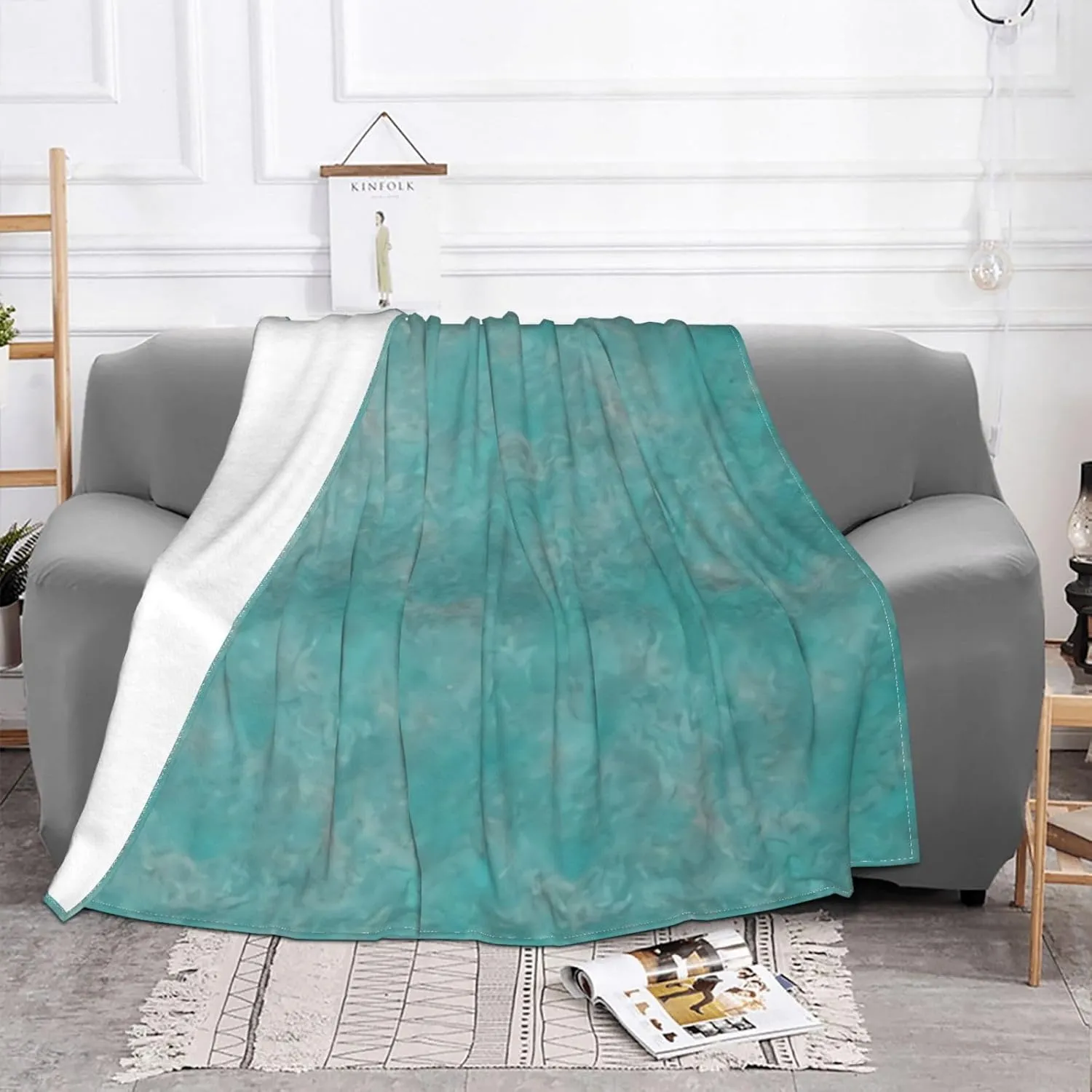 Southwest Turquoise 60"X50" Flannel Blanket - 100% Soft Polyester, Lightweight and Warm, Suitable for Families, Camping, Travel