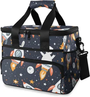 Space Bunny Rocket Cooler Bag Insulated Cooler Soft Sided Cooler 24 Can Portable Picnic Bag Large Leakproof Lunch Bag Box for Beach Grocery Camping Travel Car Men Women