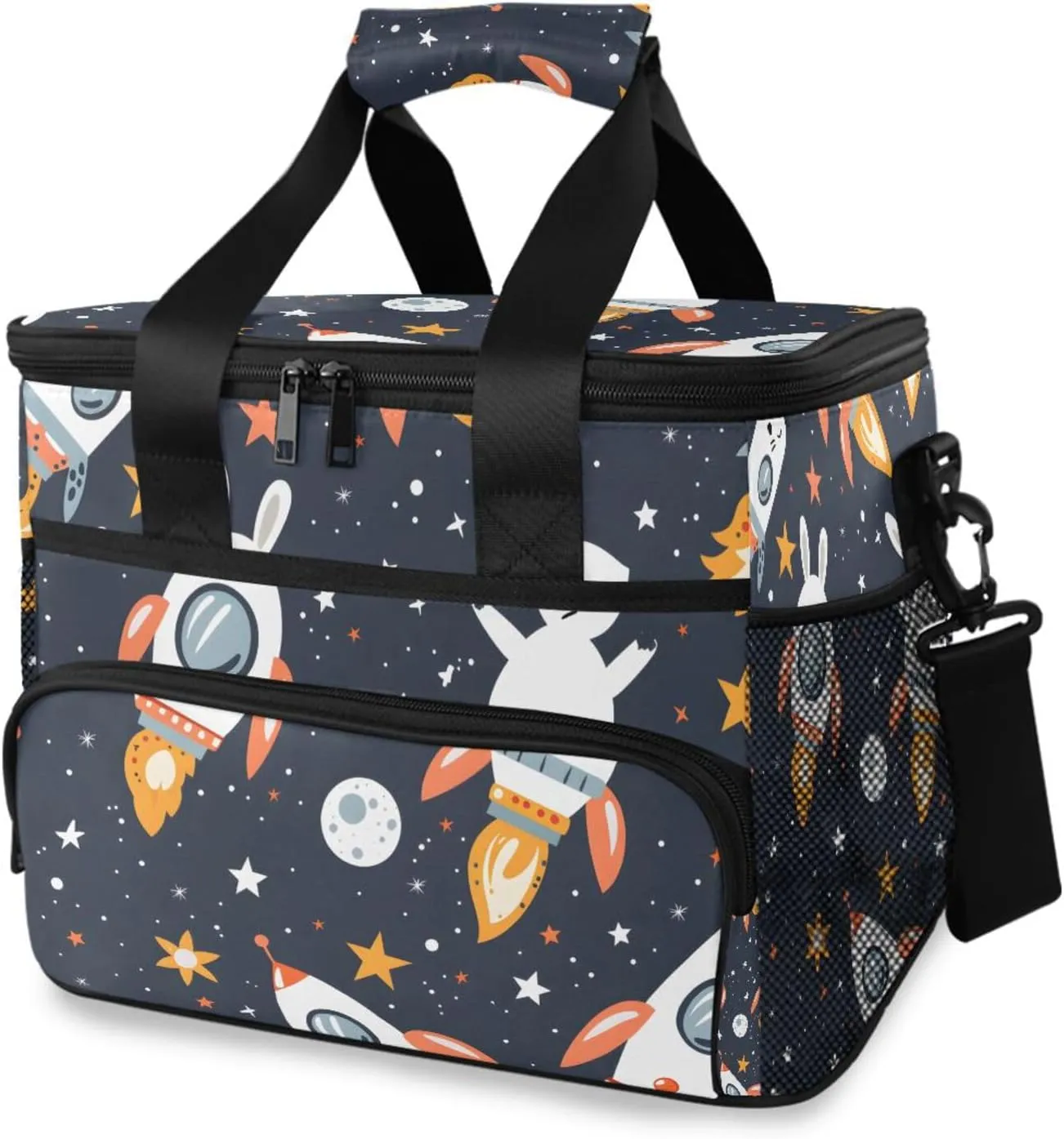 Space Bunny Rocket Cooler Bag Insulated Cooler Soft Sided Cooler 24 Can Portable Picnic Bag Large Leakproof Lunch Bag Box for Beach Grocery Camping Travel Car Men Women
