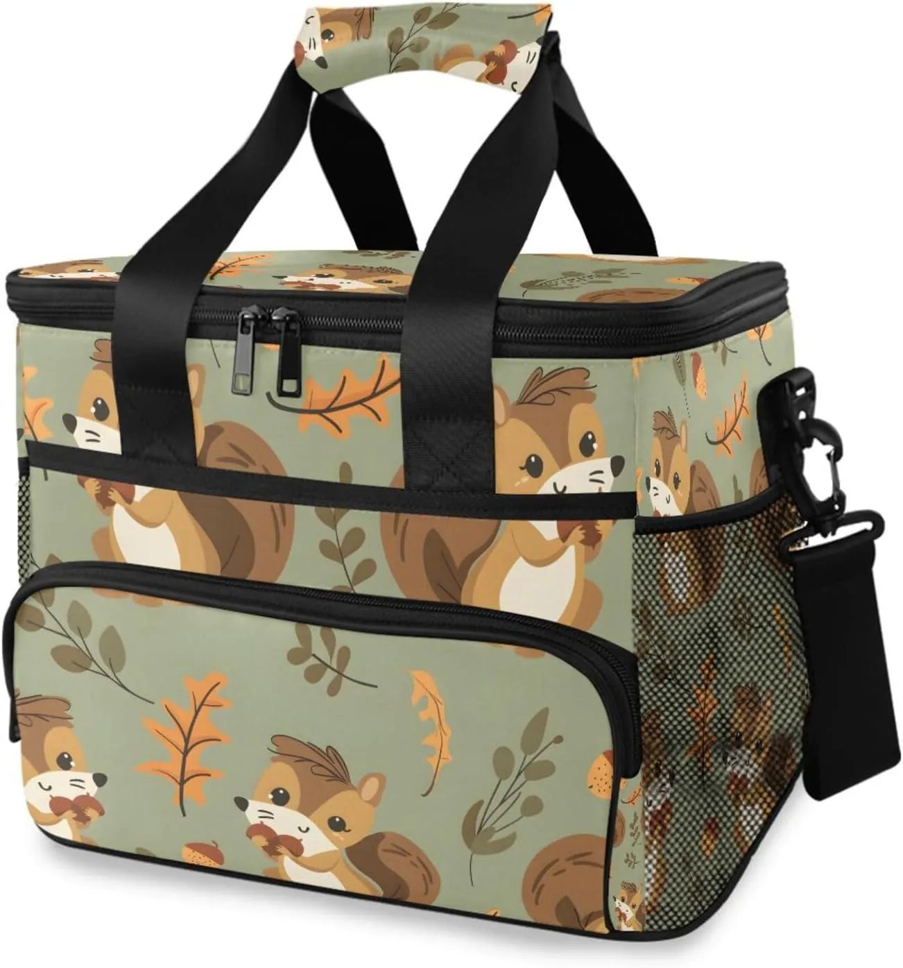 Squirrel Acorns Oak Leaves Cooler Bag Insulated Cooler Soft Sided Cooler 24 Can Portable Picnic Bag Large Leakproof Lunch Bag Box for Beach Grocery Camping Travel Car Men Women