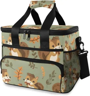 Squirrel Acorns Oak Leaves Cooler Bag Insulated Cooler Soft Sided Cooler 24 Can Portable Picnic Bag Large Leakproof Lunch Bag Box for Beach Grocery Camping Travel Car Men Women