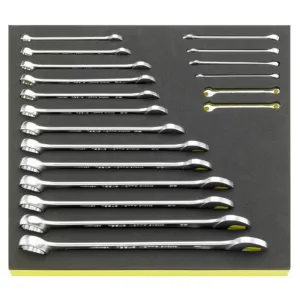 Stahlwille 19-Piece Combination Spanner Open-Box Set, Size Range 3/16 to 1", Chrome Plated Finish, TCS Safety Inlay (350 x 350 x 55mm), Made in Germany