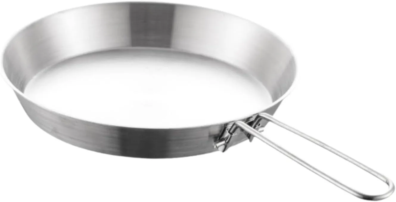 Stainless Steel Camping Fry Pan Outdoor Cooking Griddle Foldable Handle for Travel Hiking Lightweight Non Stick Skillet, 20cm