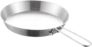 Stainless Steel Camping Fry Pan Outdoor Cooking Griddle Foldable Handle for Travel Hiking Lightweight Non Stick Skillet, 20cm