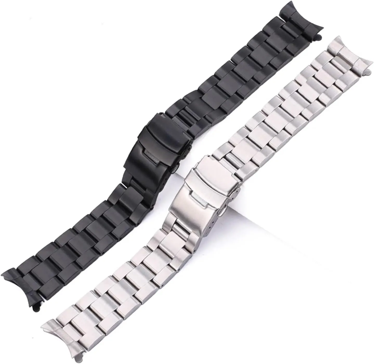 Stainless Steel Curved End Watch Strap Bracelet 20mm 22mm Silver Black Brushed Watchbands Women Men Metal Clocks Accessories