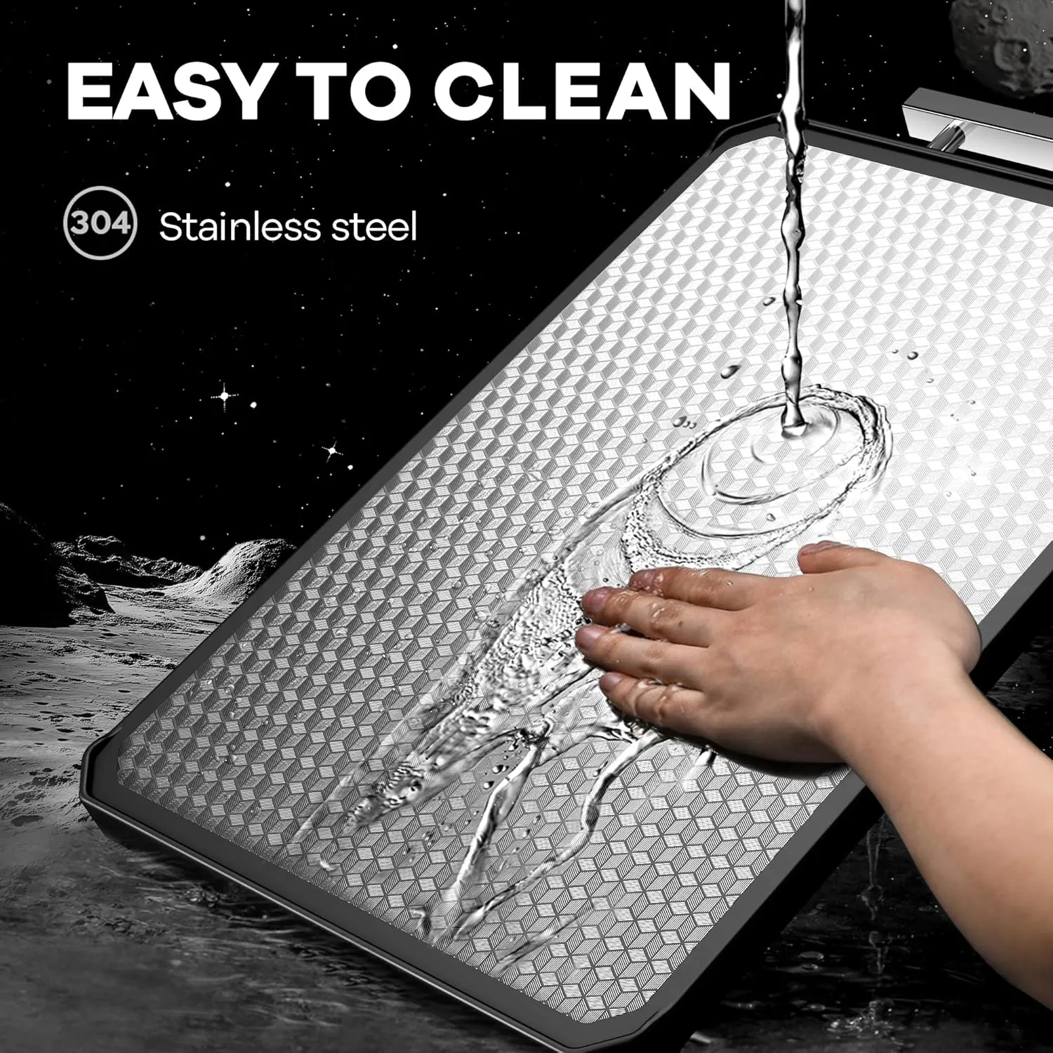 Stainless Steel Cutting Board Anti-scratch Grid Design, Large 16"*11" Double Sided Non Toxic Cutting Board, Kitchen Metal Chopping Boards for Meat Veggies,Dishwasher Safe, Juice Groove