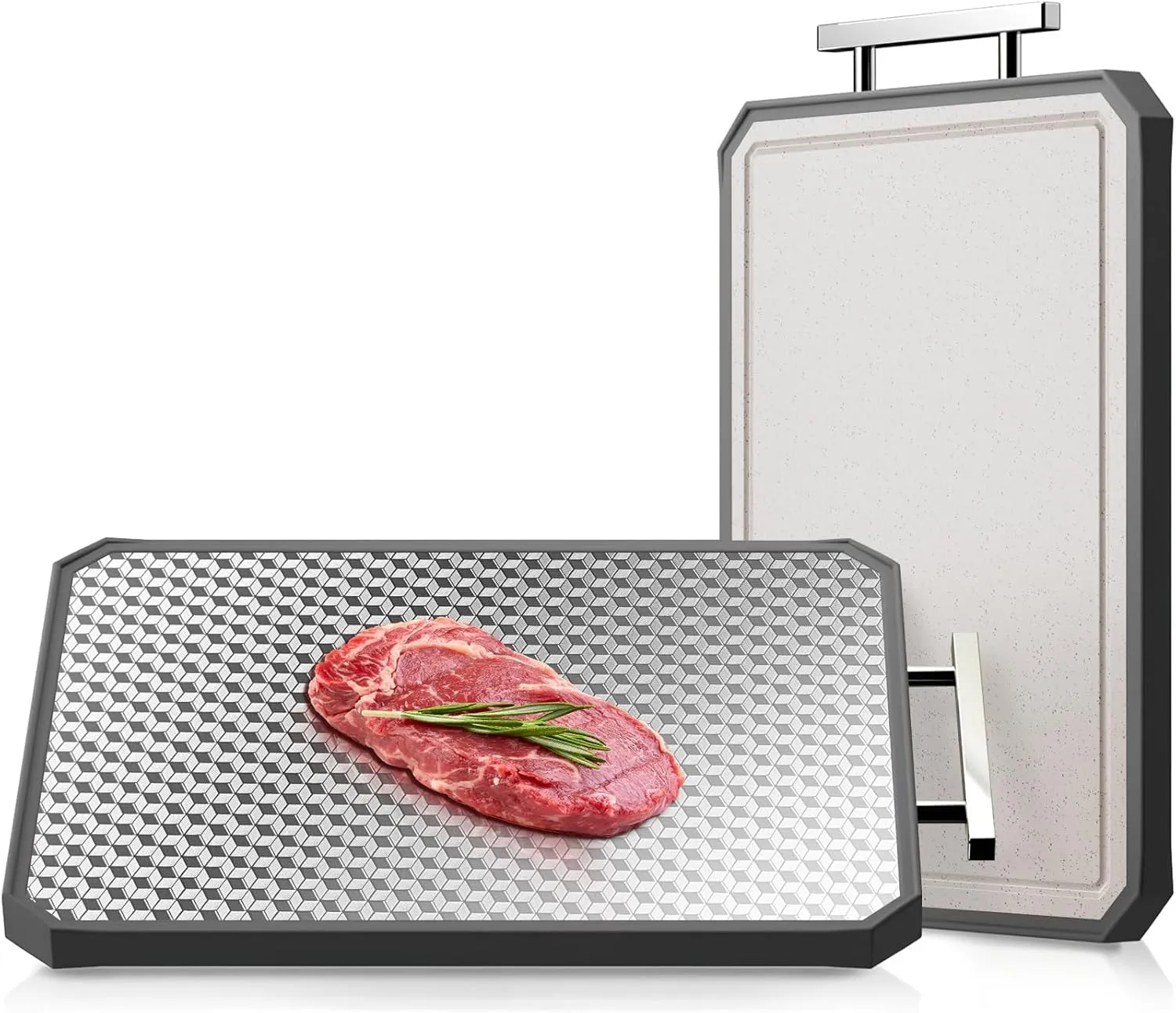 Stainless Steel Cutting Board Anti-scratch Grid Design, Large 16"*11" Double Sided Non Toxic Cutting Board, Kitchen Metal Chopping Boards for Meat Veggies,Dishwasher Safe, Juice Groove