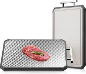 Stainless Steel Cutting Board Anti-scratch Grid Design, Large 16"*11" Double Sided Non Toxic Cutting Board, Kitchen Metal Chopping Boards for Meat Veggies,Dishwasher Safe, Juice Groove