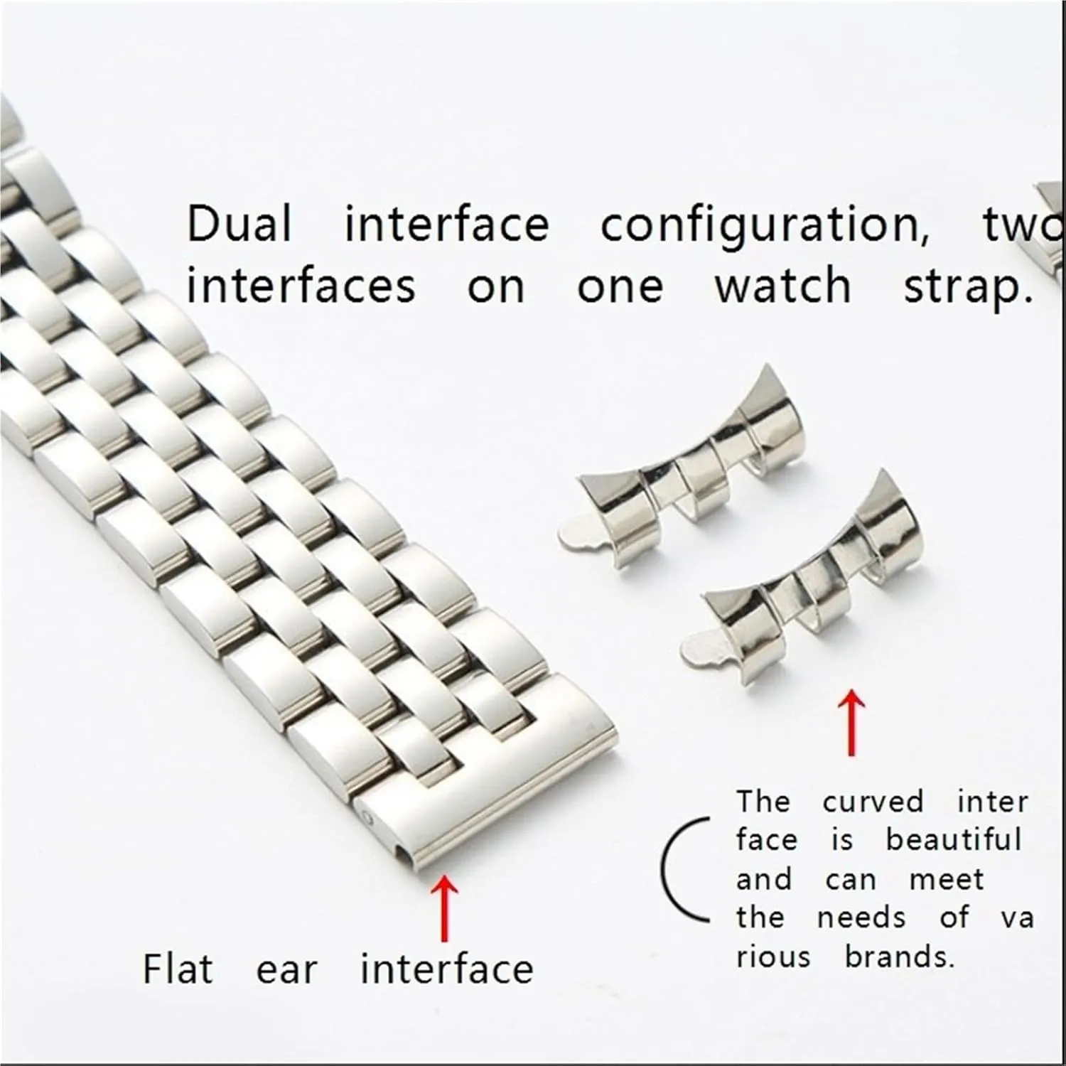 Stainless Steel Link Watch Band 18mm Unisex Folding Buckle Wristband