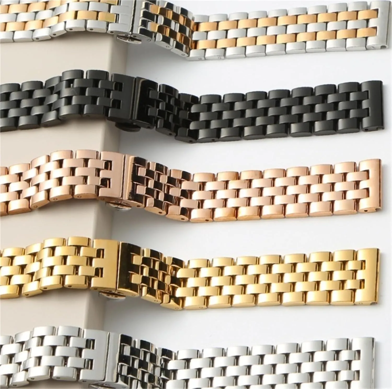 Stainless Steel Link Watch Band 18mm Unisex Folding Buckle Wristband