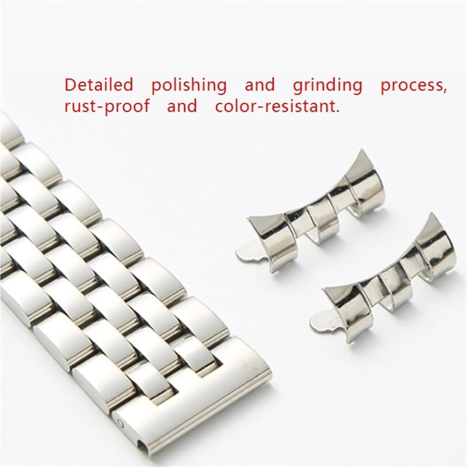 Stainless Steel Link Watch Band 18mm Unisex Folding Buckle Wristband