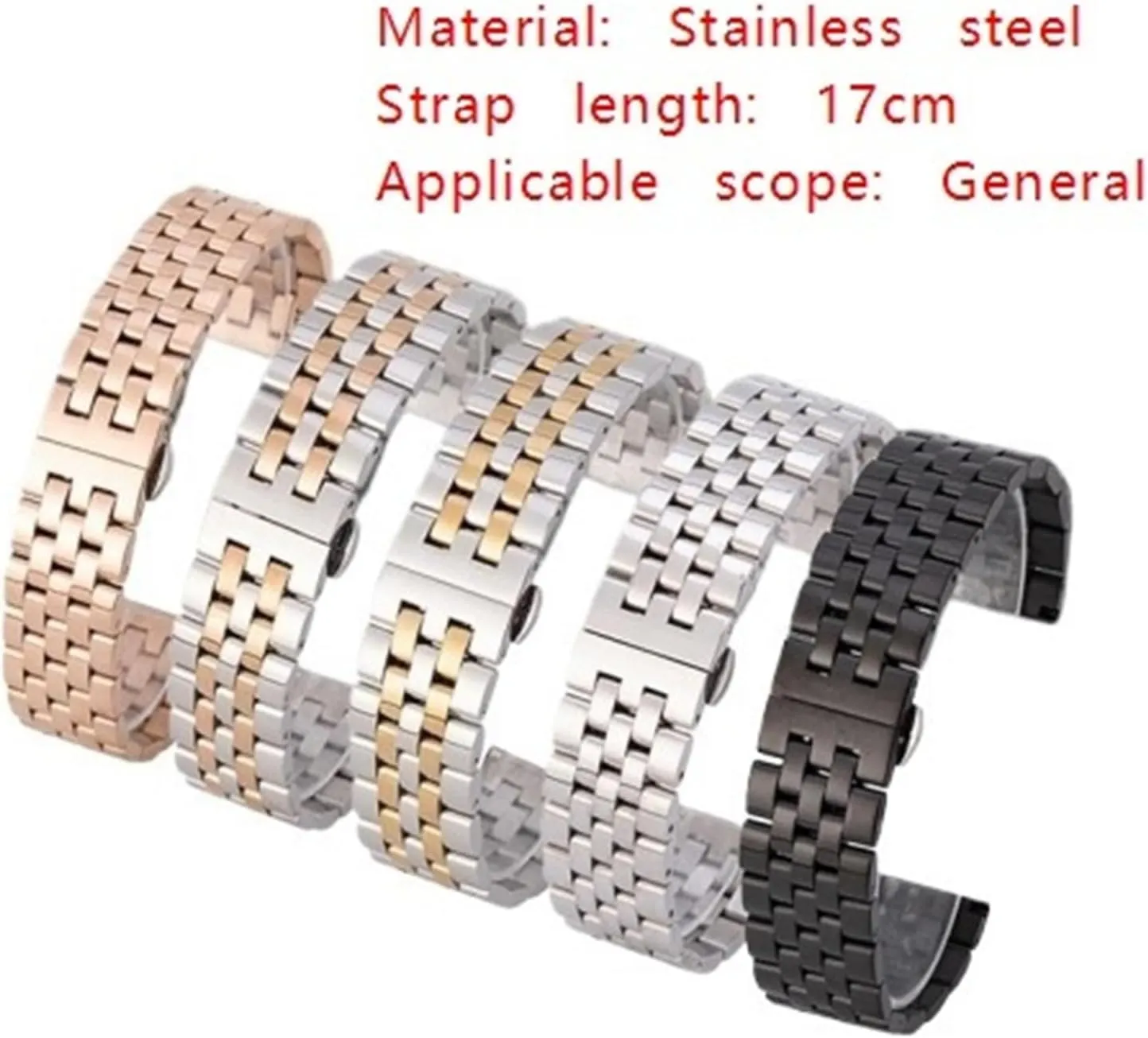 Stainless Steel Link Watch Band 18mm Unisex Folding Buckle Wristband
