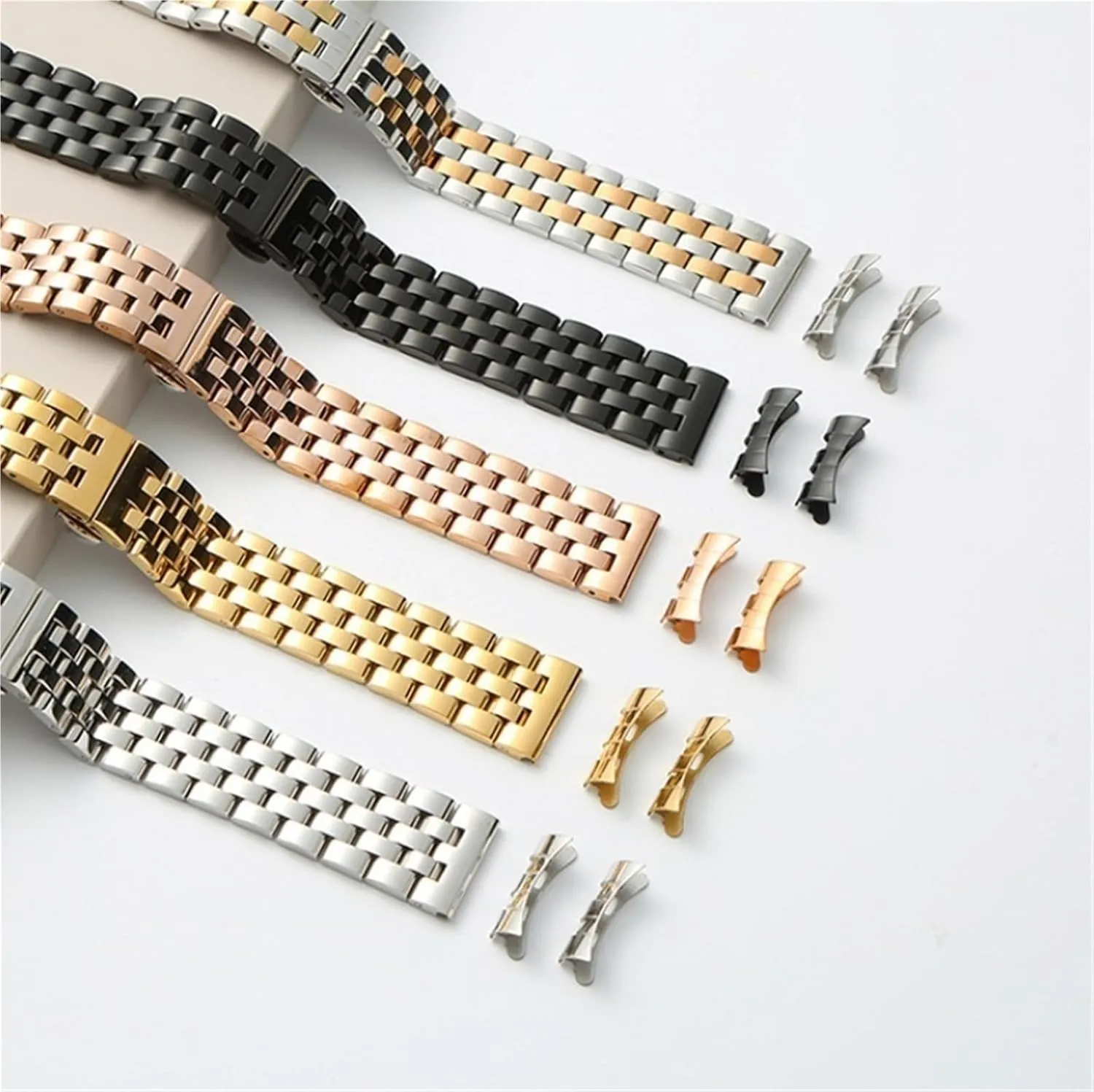 Stainless Steel Link Watch Band 18mm Unisex Folding Buckle Wristband