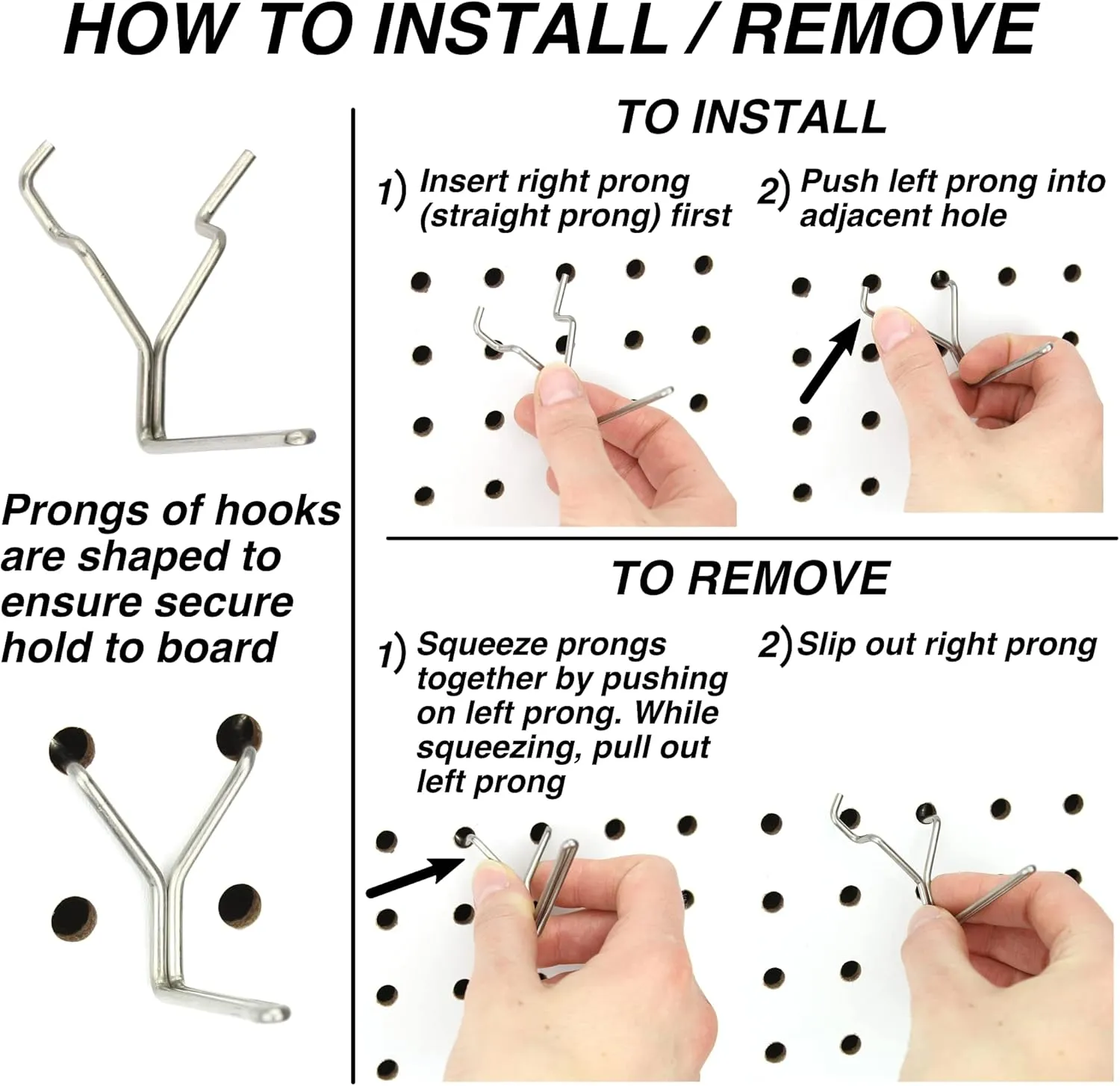 Stainless Steel Pegboard Hooks 100-Pack 1"   2” L Hook - Will Not Fall Out, Fits Any Peg Board - Organize Tools, Accessories, Workbench, Garage Storage, Kitchen, Crafts, Jewelry, Retail