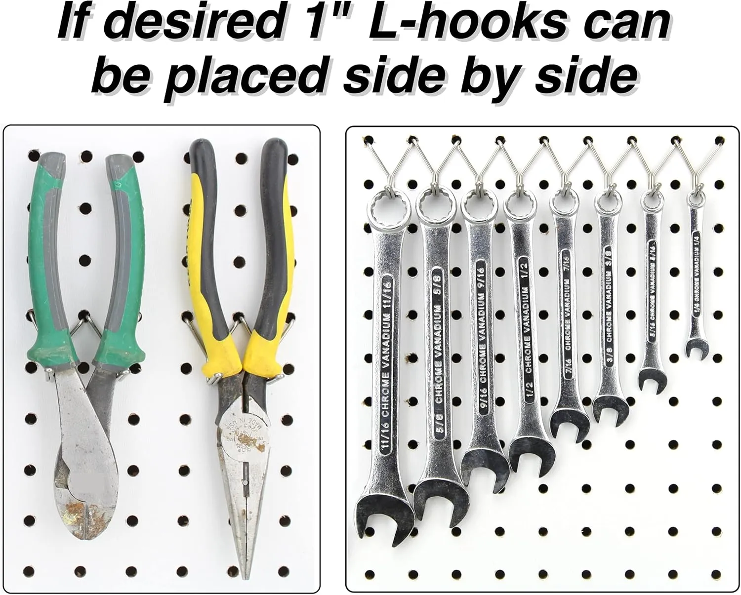 Stainless Steel Pegboard Hooks 100-Pack 1"   2” L Hook - Will Not Fall Out, Fits Any Peg Board - Organize Tools, Accessories, Workbench, Garage Storage, Kitchen, Crafts, Jewelry, Retail