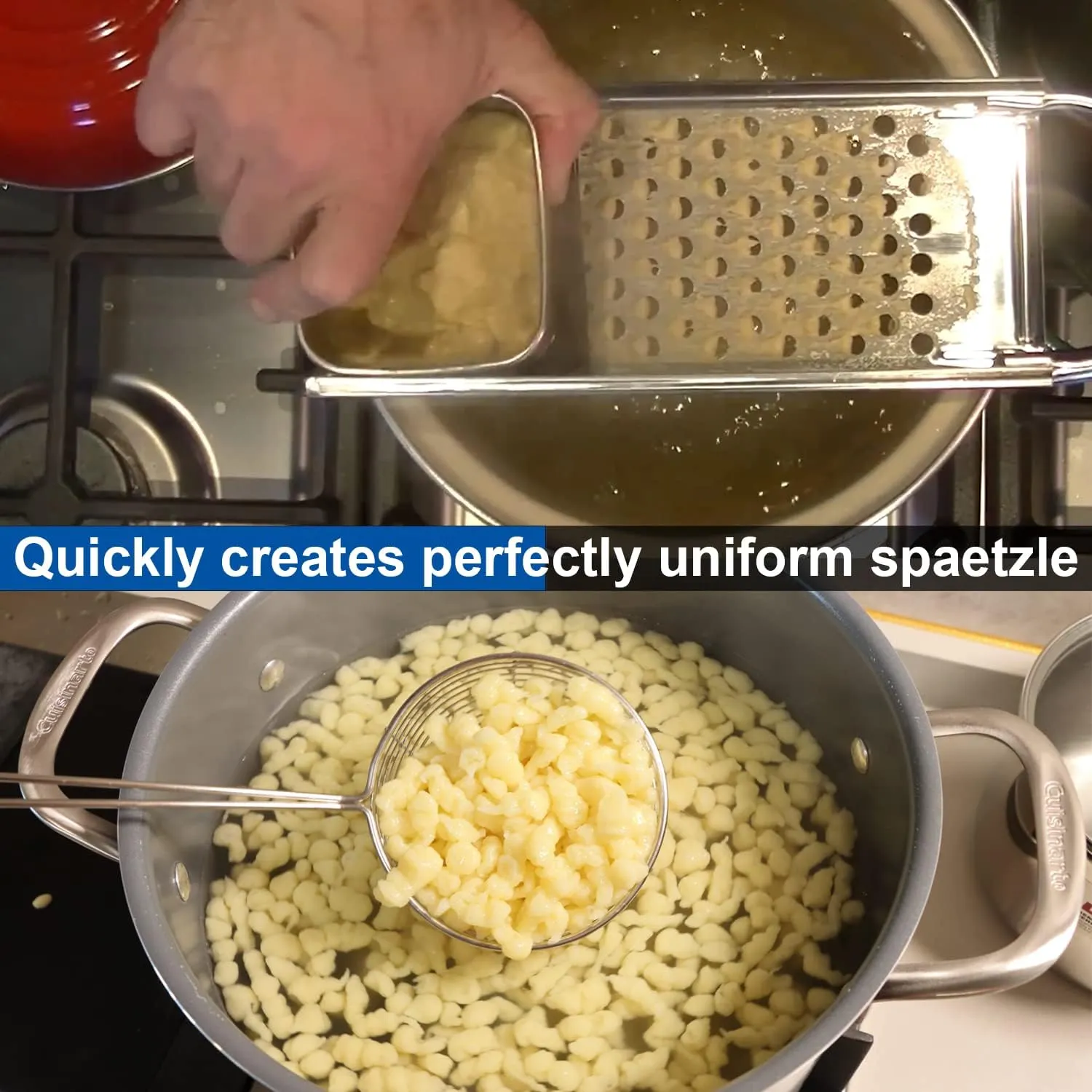 Stainless Steel Spaetzle Maker with Comfort Grip Handle, Homemade Traditional German Egg Noodle Dumpling Making Tool Set
