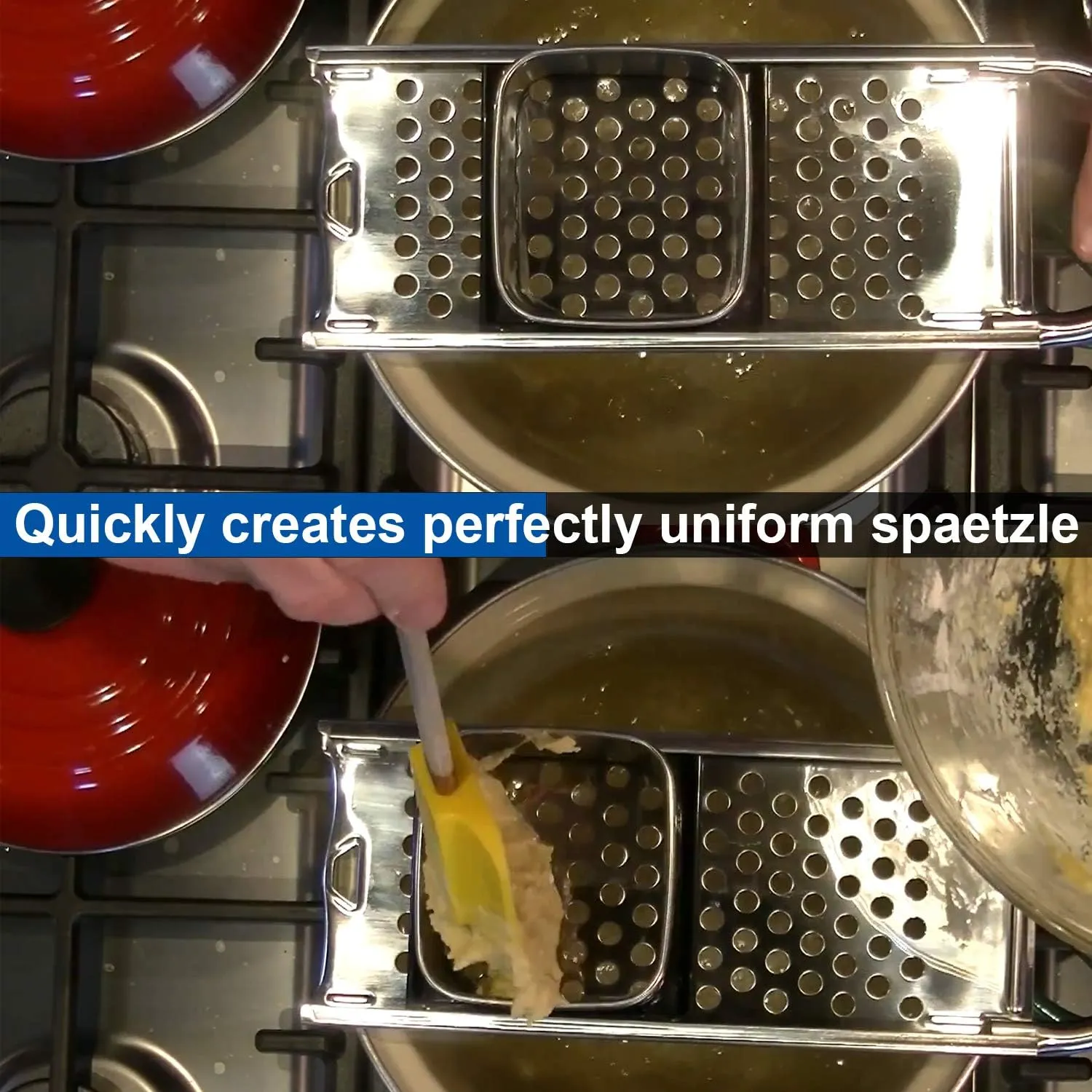Stainless Steel Spaetzle Maker with Comfort Grip Handle, Homemade Traditional German Egg Noodle Dumpling Making Tool Set