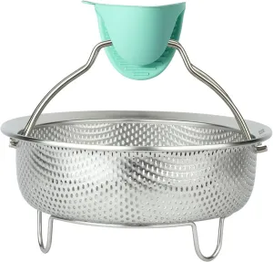 Stainless Steel Steamer Basket - Vegetable & Dumpling Steamer Insert for Pots, Instant Pot Accessories with Handles & Feet, Multi-Purpose Mesh Strainer for Cooking, Fruits (Silvery, Medium)