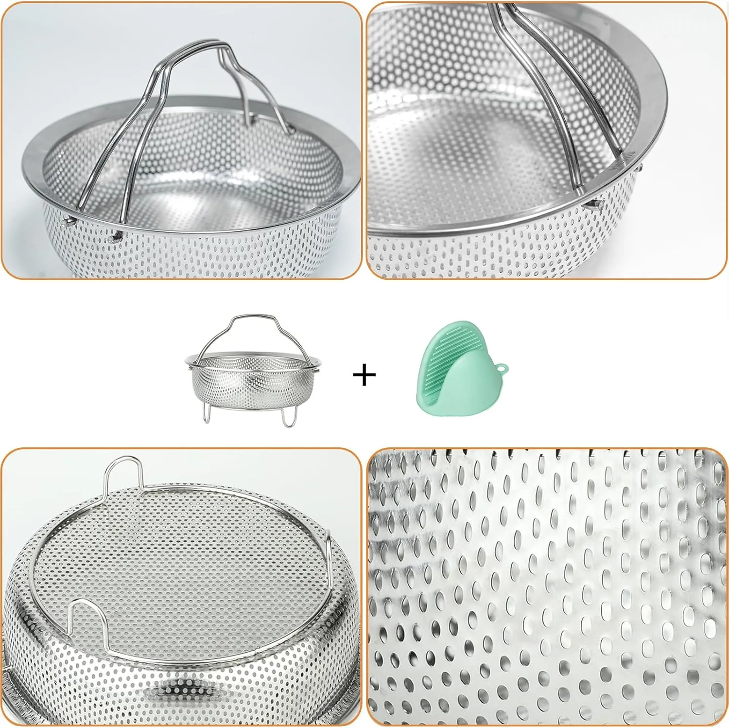 Stainless Steel Steamer Basket - Vegetable & Dumpling Steamer Insert for Pots, Instant Pot Accessories with Handles & Feet, Multi-Purpose Mesh Strainer for Cooking, Fruits (Silvery, Medium)