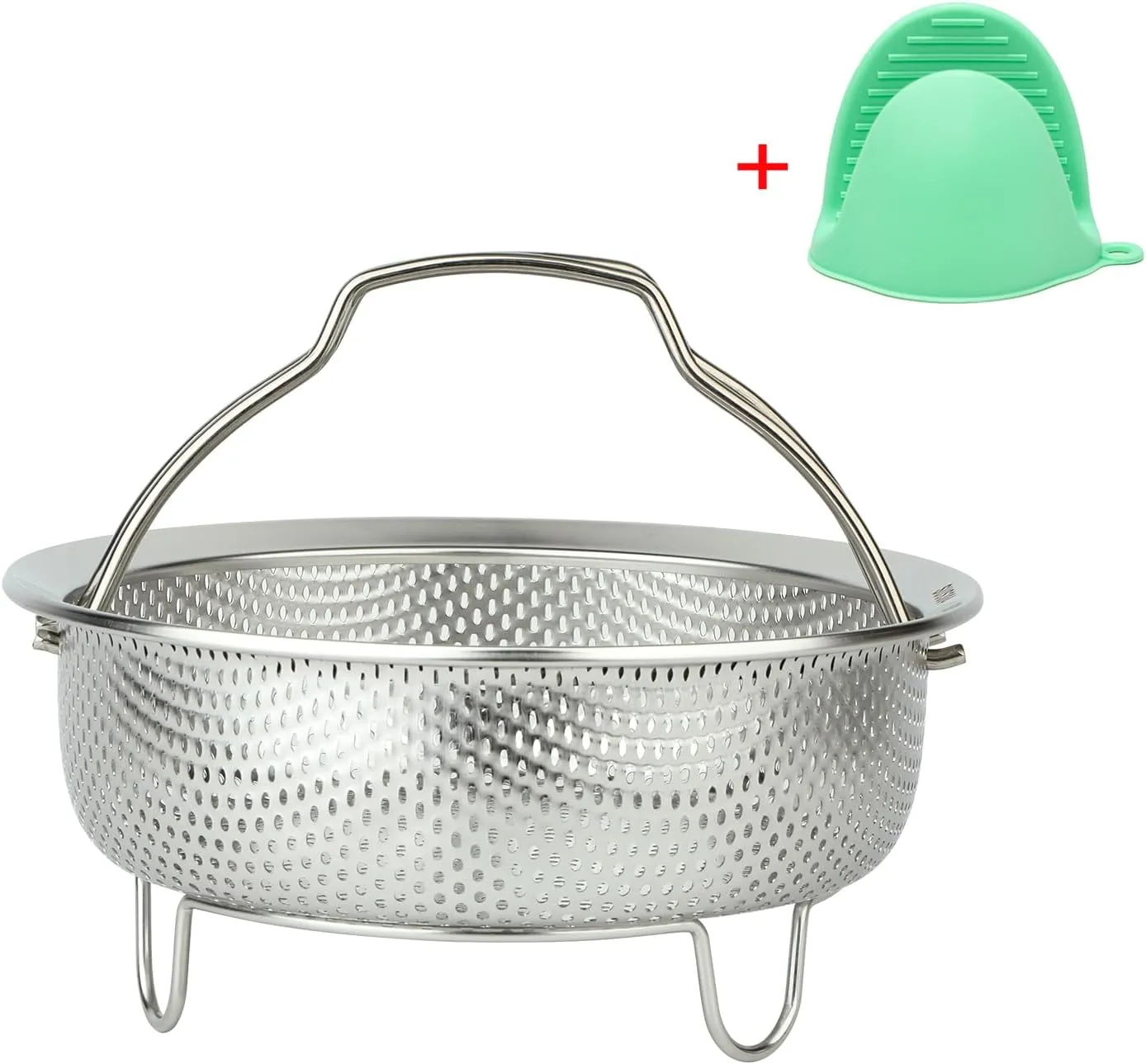 Stainless Steel Steamer Basket - Vegetable & Dumpling Steamer Insert for Pots, Instant Pot Accessories with Handles & Feet, Multi-Purpose Mesh Strainer for Cooking, Fruits (Silvery, Medium)