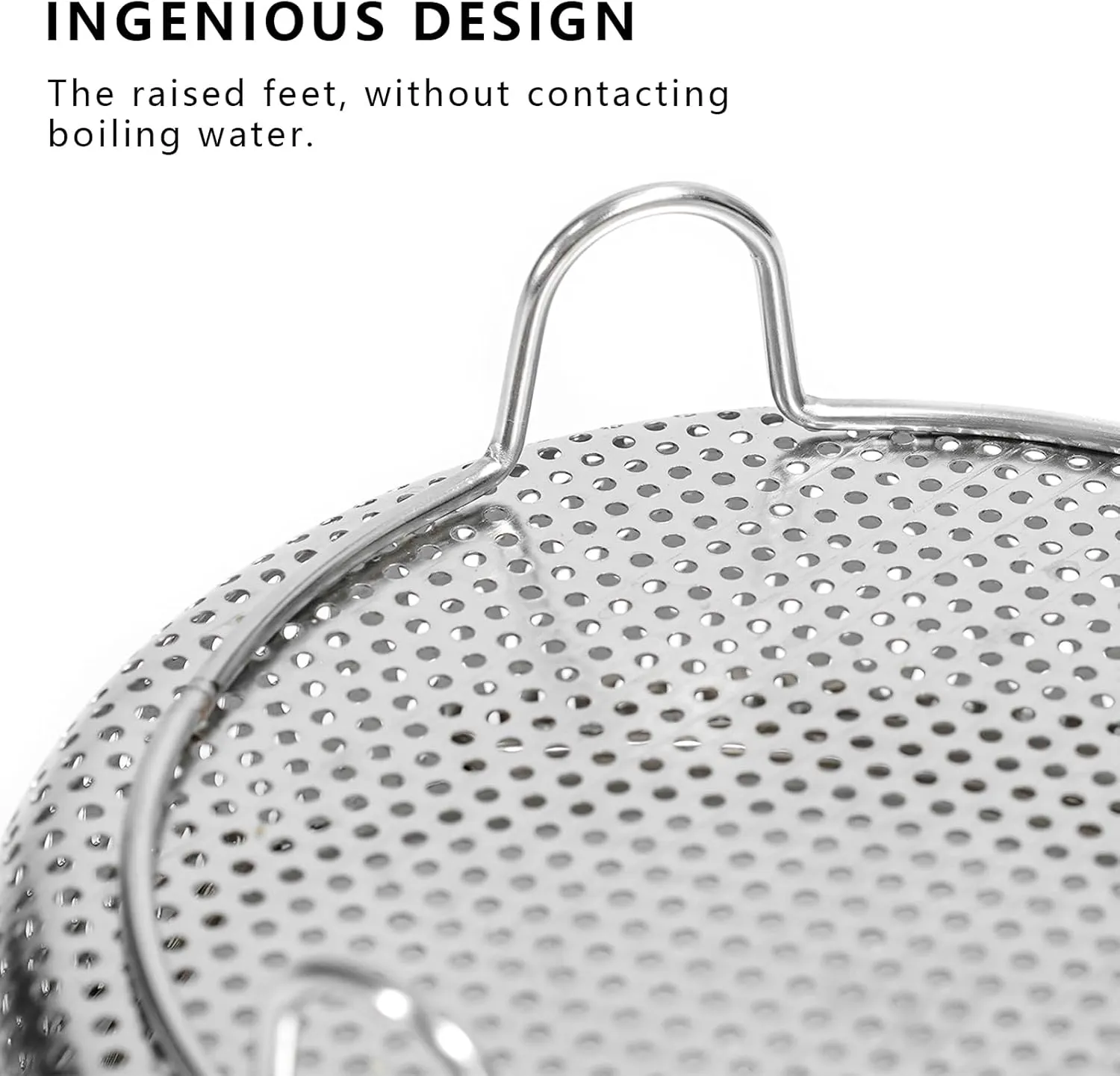 Stainless Steel Steamer Basket - Vegetable & Dumpling Steamer Insert for Pots, Instant Pot Accessories with Handles & Feet, Multi-Purpose Mesh Strainer for Cooking, Fruits (Silvery, Medium)