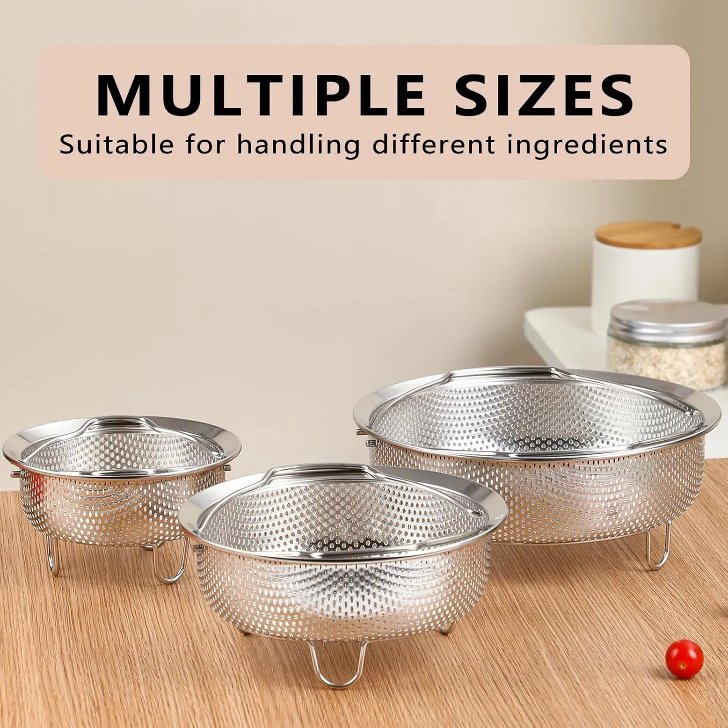 Stainless Steel Steamer Basket - Vegetable & Dumpling Steamer Insert for Pots, Instant Pot Accessories with Handles & Feet, Multi-Purpose Mesh Strainer for Cooking, Fruits (Silvery, Medium)