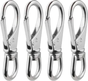 Stainless Steel Swivel Eye Snap Hooks (4 x 1-1/2 Inch) Scuba Diving Clips Universal Marine Hardware Spring Buckles for Bird Feeders/Pet Chains/Collars/Keychains and More M6(2#) 4-Pack