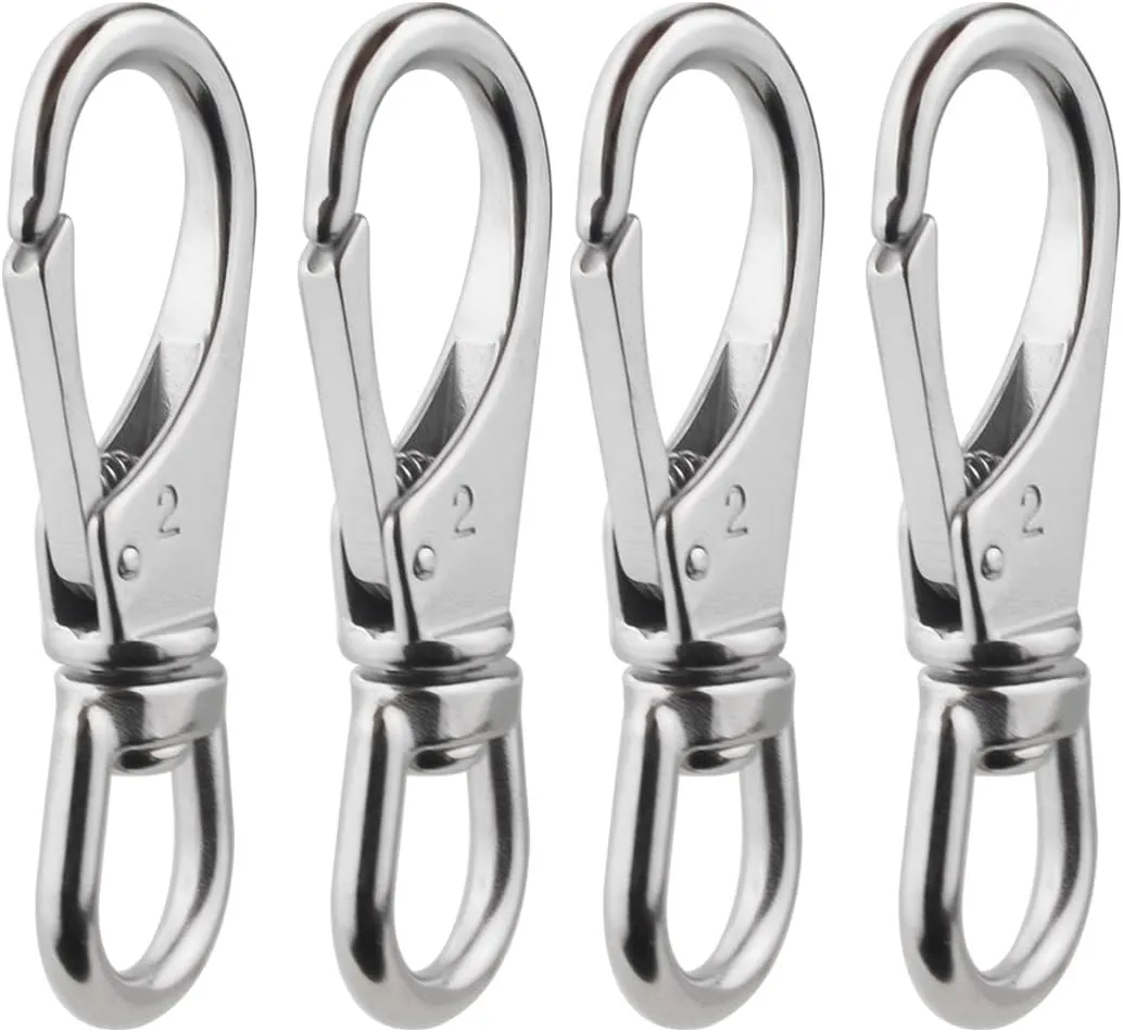 Stainless Steel Swivel Eye Snap Hooks (4 x 1-1/2 Inch) Scuba Diving Clips Universal Marine Hardware Spring Buckles for Bird Feeders/Pet Chains/Collars/Keychains and More M6(2#) 4-Pack