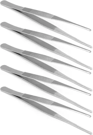 Stainless Steel Tweezers Straight Multi Purpose Tweezer Tweezers Hand Tool for Plants Splinter Facial Ingrown Hairs Remover with Round Tip CR18cm 5pcs