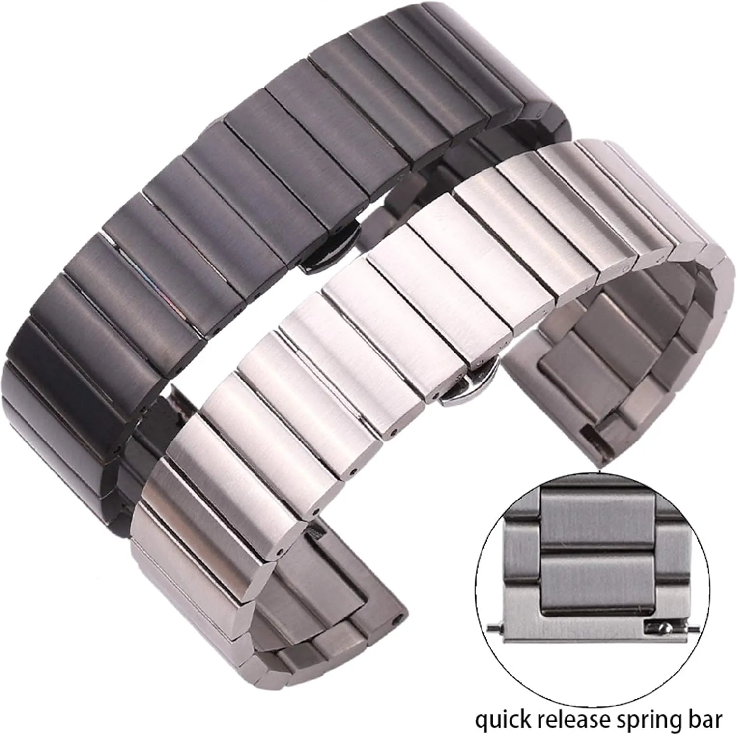 stainless steel watchbands 16mm 18mm 20mm 22mm silver black metal watch band strap