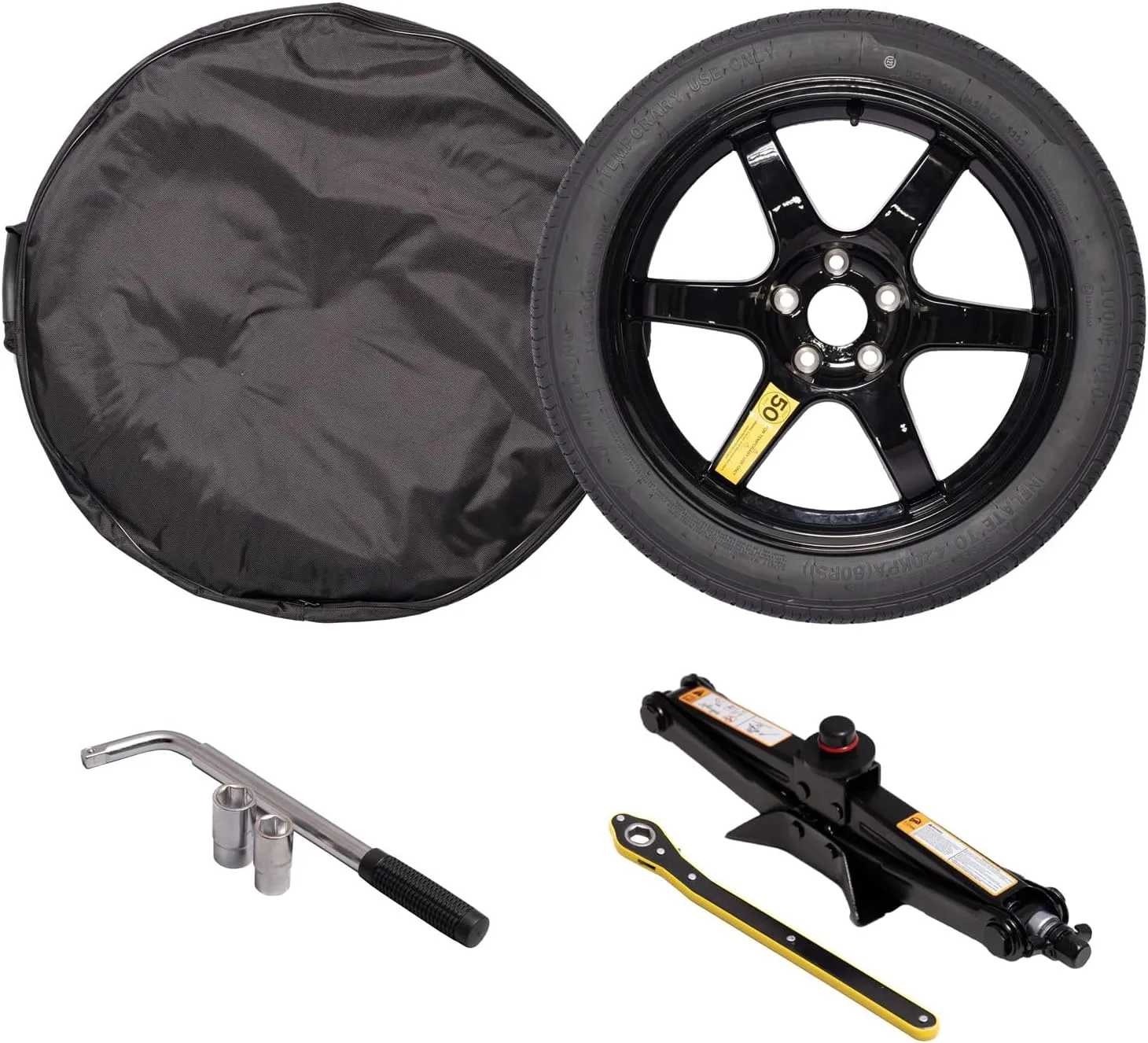 StanceMagic Complete Spare Wheel and Tire - Compatible with 2017  Tesla Model 3 Long Range & RWD Trims - Includes 18x4 Rim, 125/80R18 Tire, Scissor Jack, Tire Iron, Sockets, Carrying Bag
