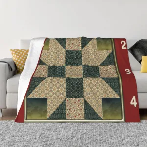 Star Patch Quilt Block Gold Green 60"X50" Flannel Blanket - 100% Soft Polyester, Lightweight and Warm, Suitable for Families, Camping, Travel