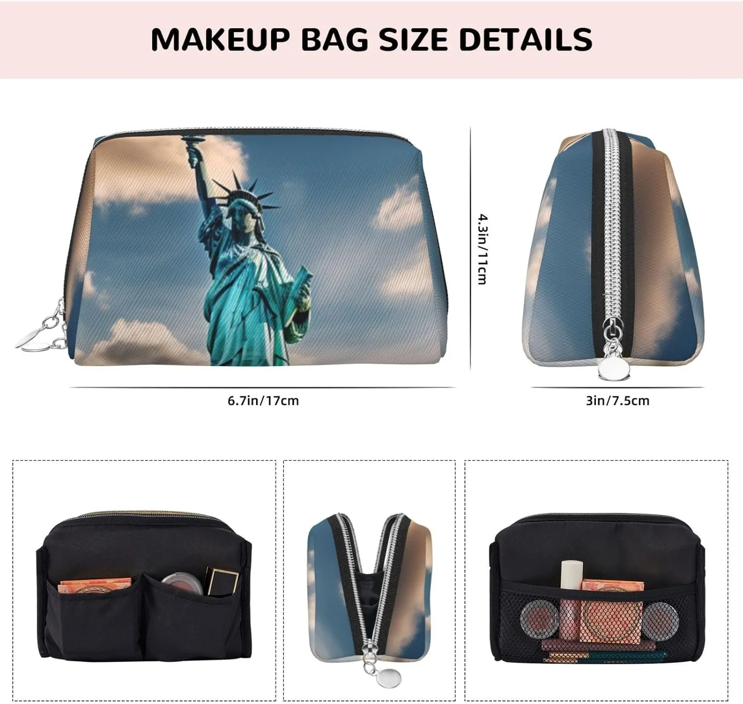 Statue Of Liberty In Nyc Travel-Ready Toiletry Bag, Compact Makeup Organizer For Women