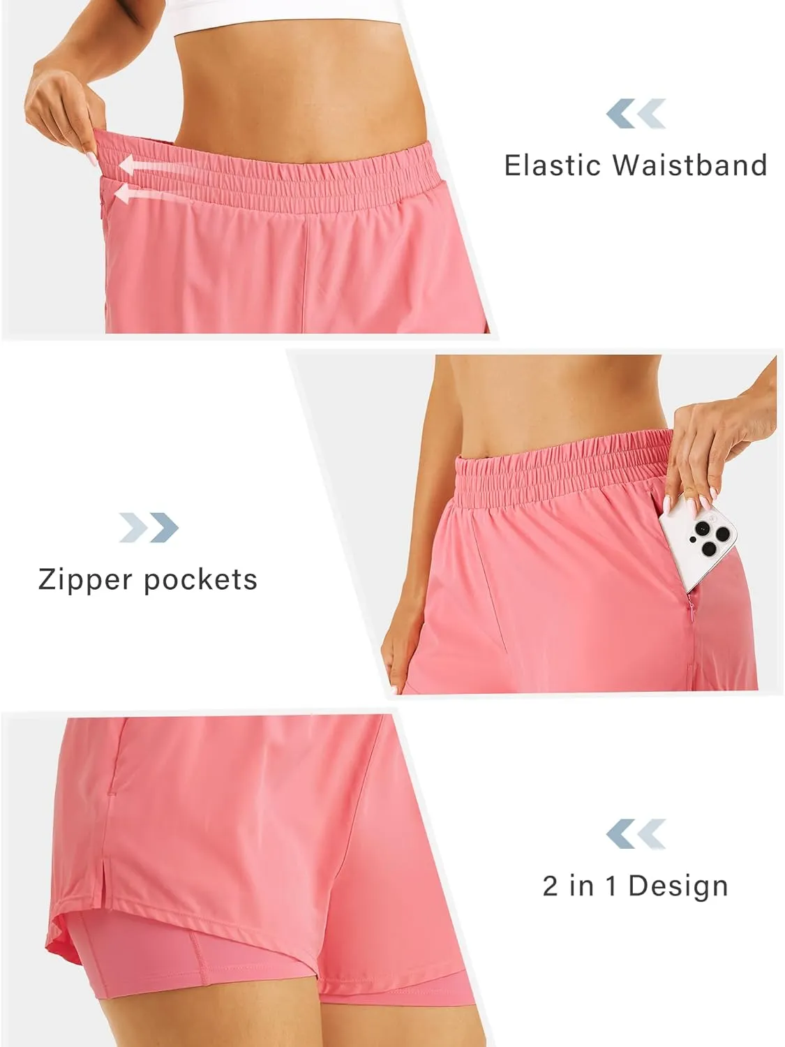Stelle Women's 2 in 1 Running Shorts Athletic Workout Gym Shorts High Waisted Shorts with Liner Zipper Pockets