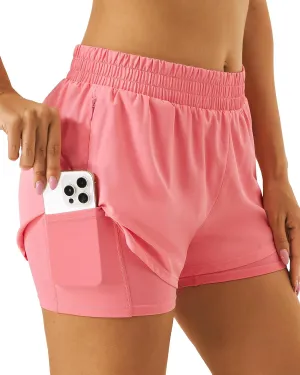 Stelle Women's 2 in 1 Running Shorts Athletic Workout Gym Shorts High Waisted Shorts with Liner Zipper Pockets