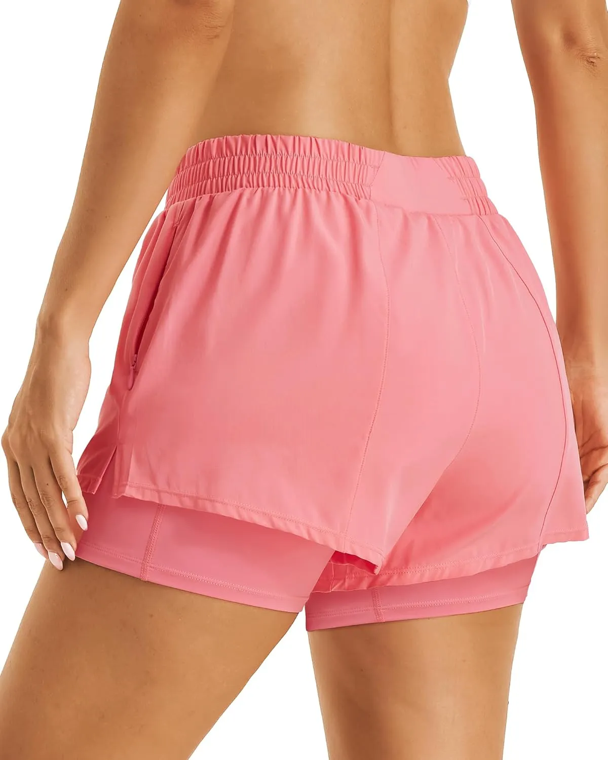 Stelle Women's 2 in 1 Running Shorts Athletic Workout Gym Shorts High Waisted Shorts with Liner Zipper Pockets