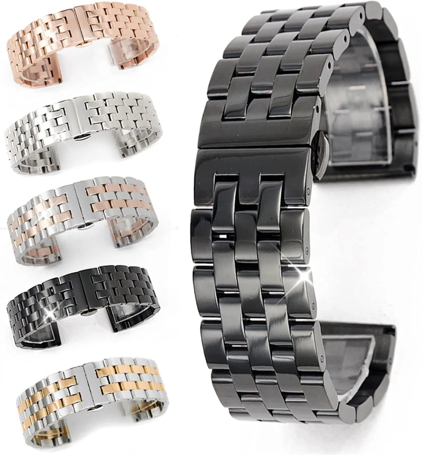 Strap 20mm, 22mm, 24mm, 26mm Black/silver Steel Quick Release Link Replacement Strap Men's And Women's Business Watches