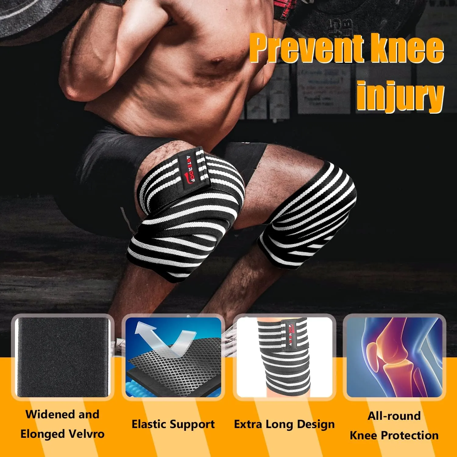 Strength Training Kit: Knee Wraps, Wrist Wraps, and Lifting Straps Set (3 Pairs) - Ultimate Protection for Weightlifting, Bodybuilding, and Fitness Workouts