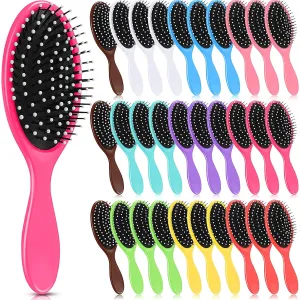 Suclain 30 Pieces Wet Hair Brushes for Women Travel Detangling Brush Soft Bristles with Cushion Base Drying Detangler Small Hair Brushes for Women, 10 Colors