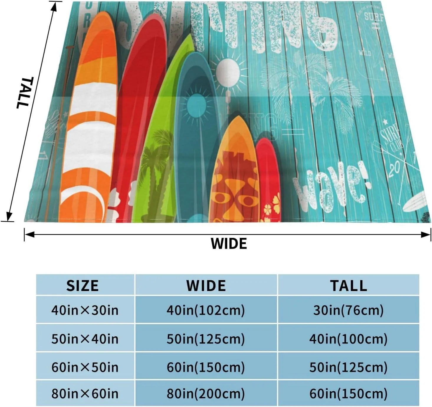 Summer Surf 60"X50" Flannel Blanket - 100% Soft Polyester, Lightweight and Warm, Suitable for Families, Camping, Travel