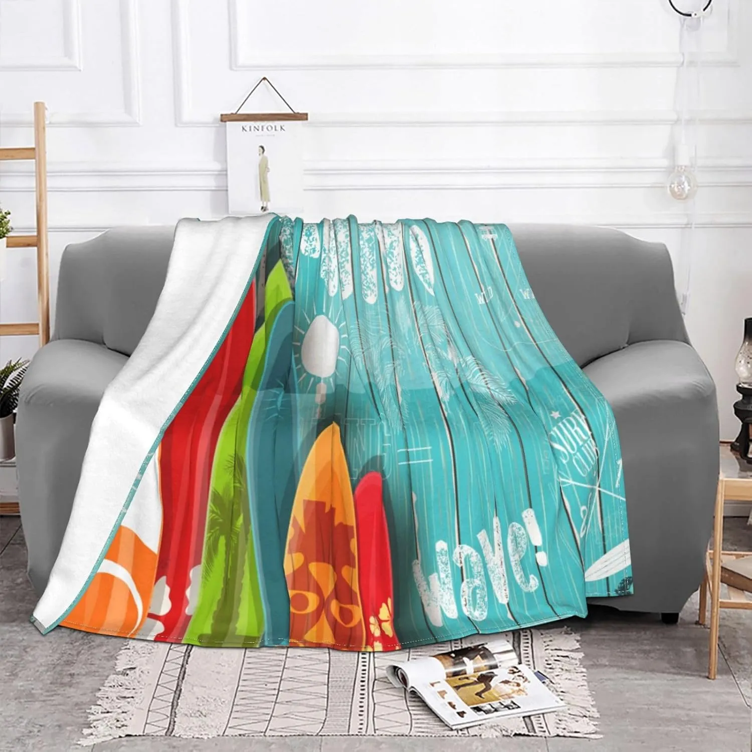 Summer Surf 60"X50" Flannel Blanket - 100% Soft Polyester, Lightweight and Warm, Suitable for Families, Camping, Travel