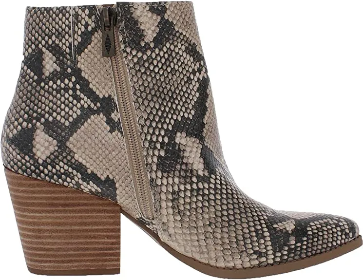 Sun   Stone Womens Eryn Snake Print Block Heel Boot Ivory 7 Medium (B,M)