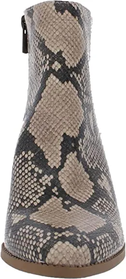 Sun   Stone Womens Eryn Snake Print Block Heel Boot Ivory 7 Medium (B,M)