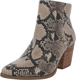 Sun   Stone Womens Eryn Snake Print Block Heel Boot Ivory 7 Medium (B,M)