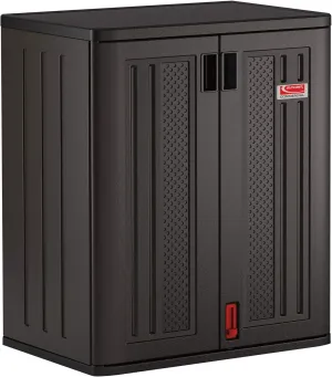 Suncast Commercial Heavy-Duty 9 Cubic Ft. Resin Storage Cabinet with Lockable Handles, Adjustable Metal-Reinforced Shelves for Garage or Workspace, Black, Made in The USA